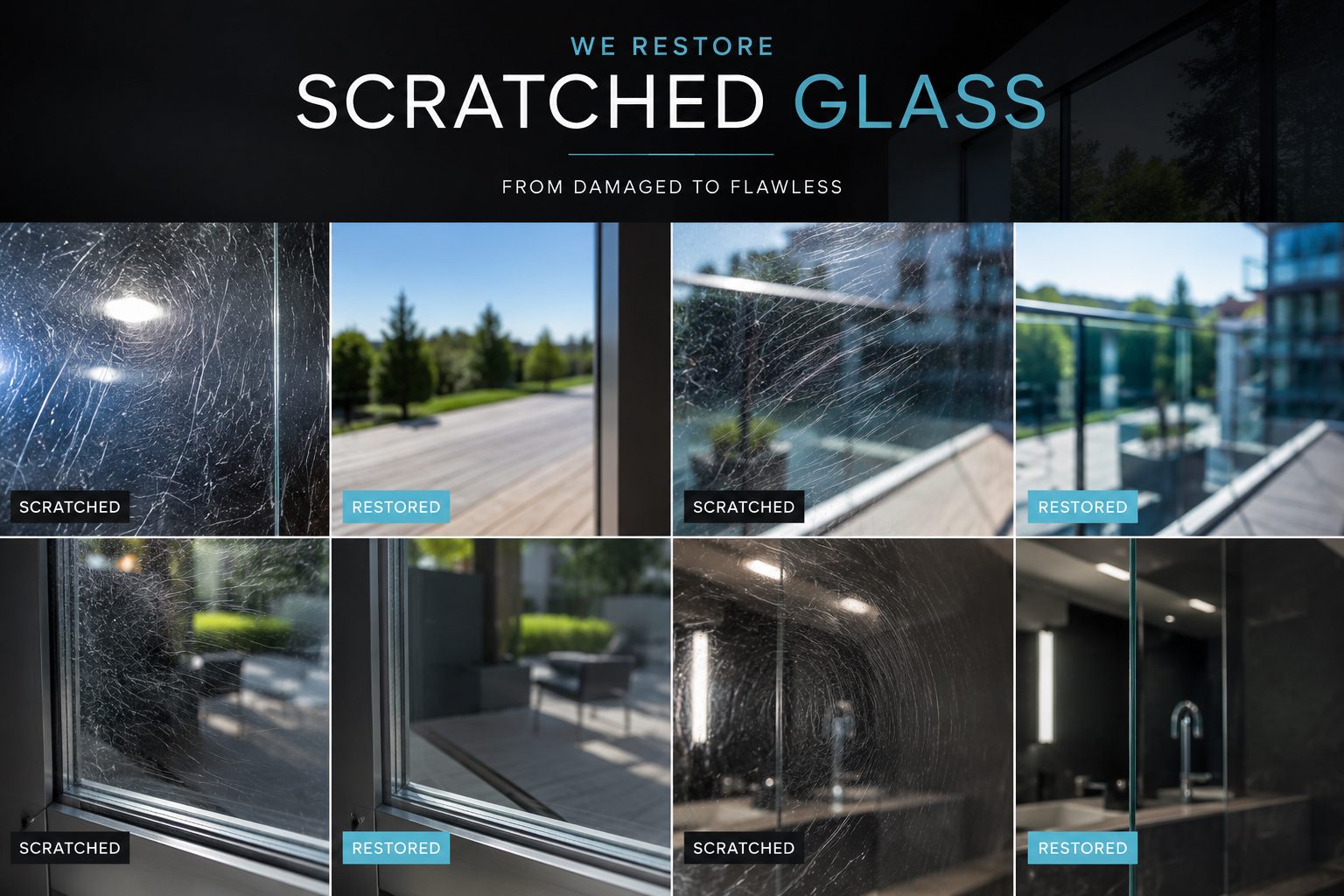 Sanace poškrábaného skla – před a po / Sanierung zerkratzter Glasflächen